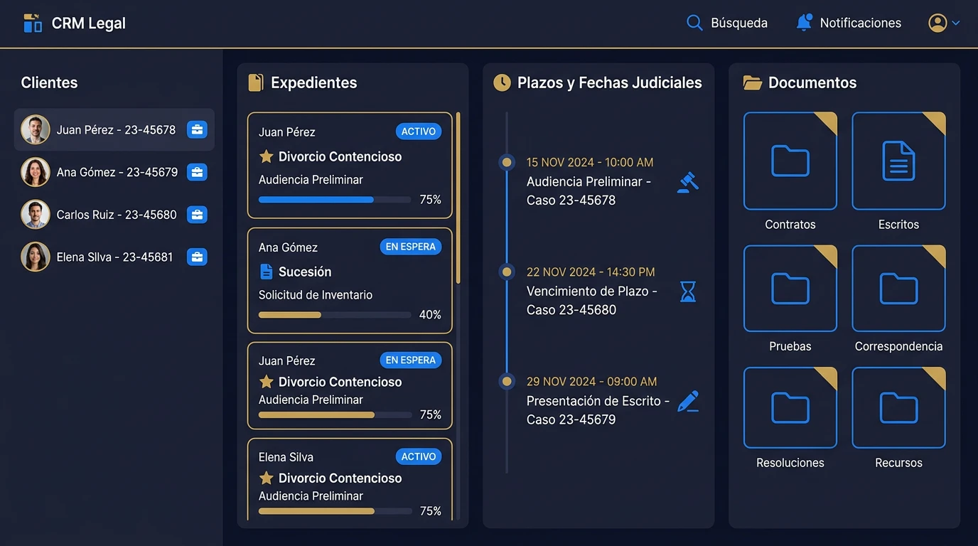 Vindica CRM — Panel de gestión de expedientes y clientes