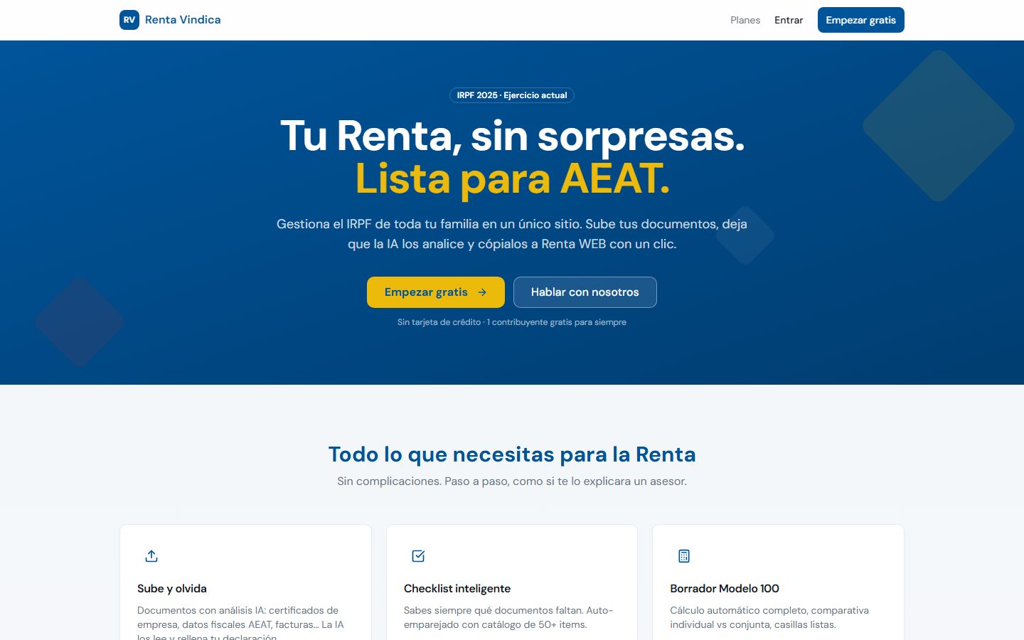 Renta Vindica — gestión del IRPF familiar